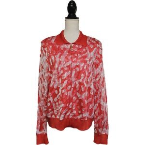 St. John Red Abstract Full Zip Collared Jacket Size L Preppy Country Club